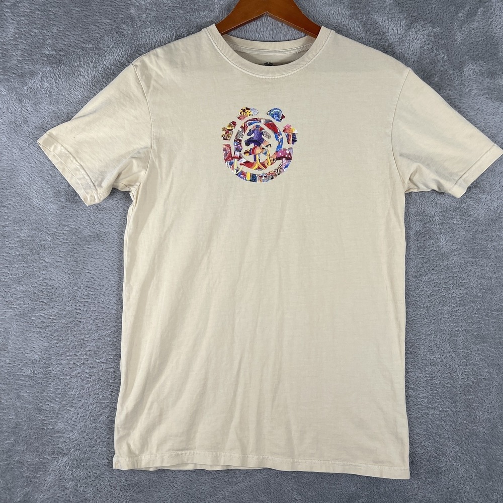 Element Mushroom Logo Graphic Shirt Mens Small Beige Regular Fit Skater Tee